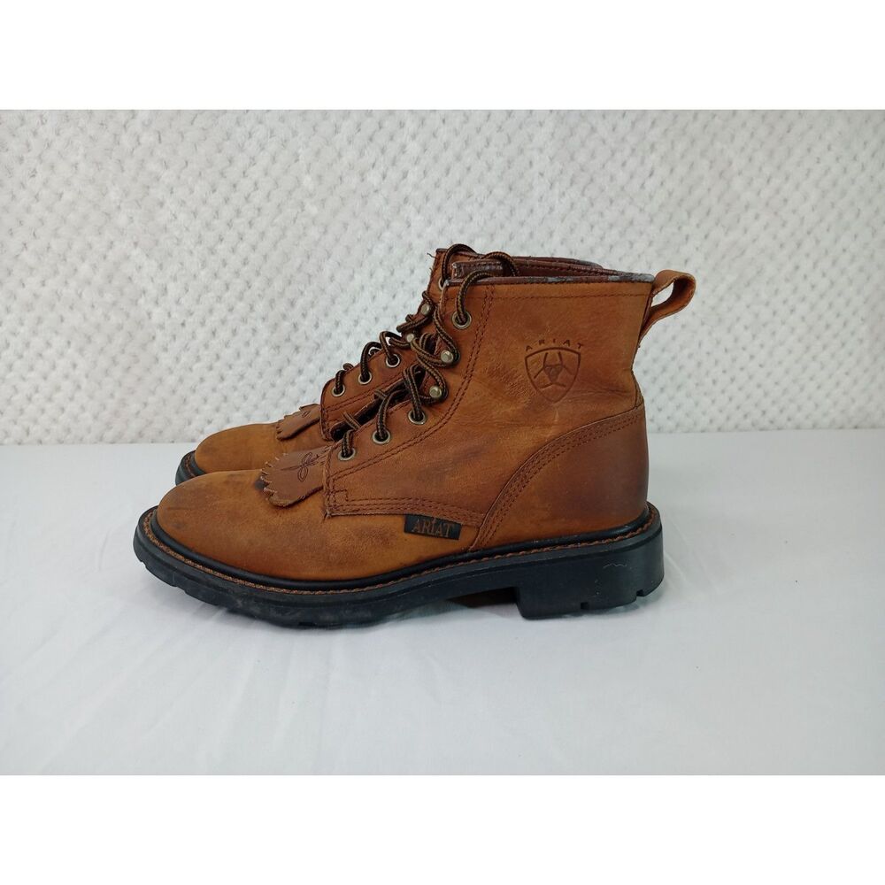 Ariat Women's 6B Kiltie Lace Up Tan Leather Western Work Boots